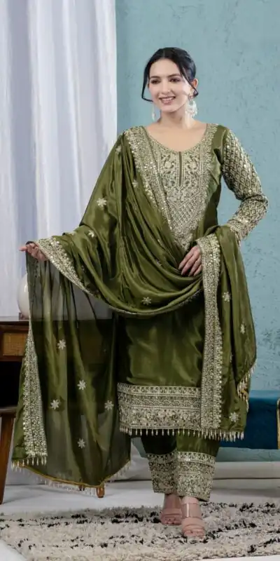 MF 444 Mehandi Chnnon Silk Salwar Suit with Lace Work & Embroidery Work. Introductory Price ₹2099. Delivery 4-6 Working Days. Shop now. | Jump Suits, Salwar suit, Designer Suits, Casual Suits, Creative suits, Palazzo Suits, Party Wear Suits, Patiala Suits, Straight Suits