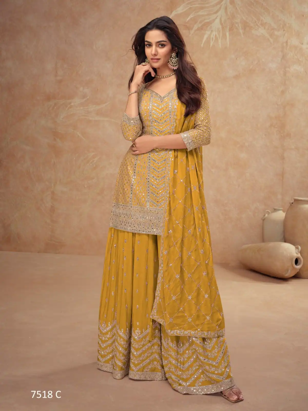 FC 7518 Mustered Chinon Salwar Suit Perfect for Wedding, Party, Diwali, Durga Puja, Temple Visit – . Festive Deal ₹3099. Delivery 4-6 Working Days. | Designer Suits, Jump Suits, Tops & Bottoms, Track Suits, Trendy Wear, Salwar suit, Casual Suits, Creative suits, Palazzo Suits, Party Wear Suits, Patiala Suits, Straight Suits