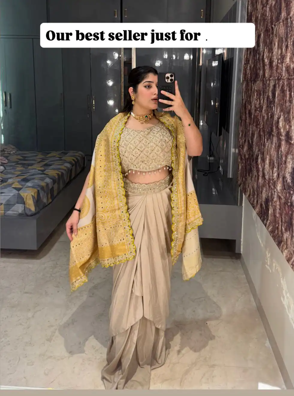 BB 53 Mustered Crap Silk Dhoti Suit. Perfect for Wedding, Party, Anniversary, Holi, Temple Visit – Available at ₹2599 only. Delivery 4-6 Working Days. | Jump Suits, Salwar suit, Designer Suits, Casual Suits, Creative suits, Palazzo Suits, Party Wear Suits, Patiala Suits, Straight Suits