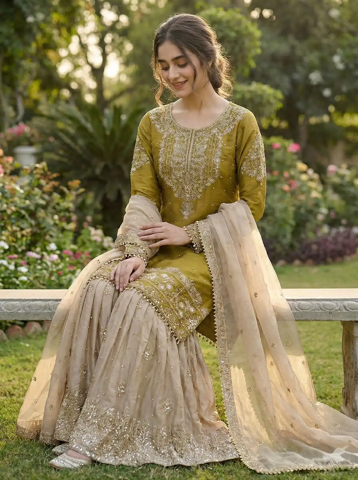 SR 1694 Mustered Organza Silk Salwar Suit with Embroidery Work & Lace Work. Exclusive Offer ₹1999. Delivery 4-6 Working Days. Shop now. | Jump Suits, Salwar suit, Designer Suits, Casual Suits, Creative suits, Palazzo Suits, Party Wear Suits, Patiala Suits, Straight Suits