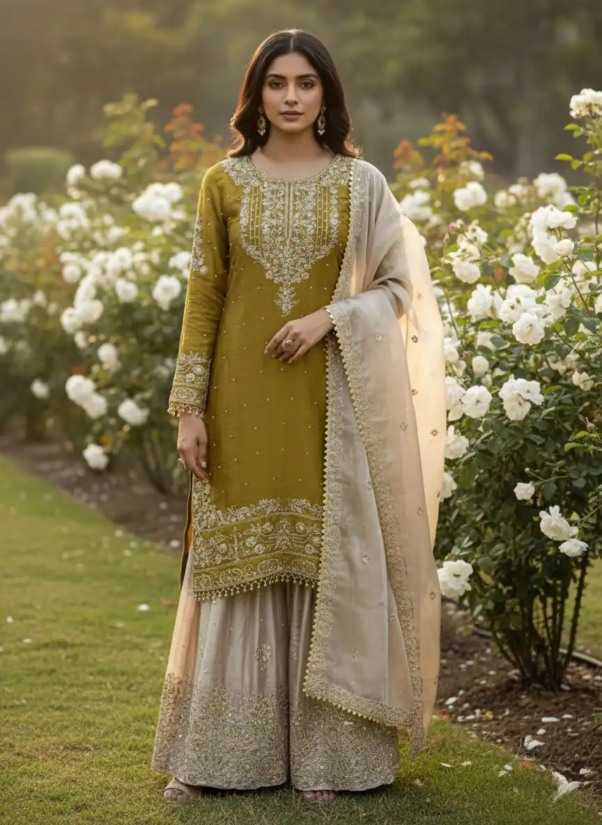 SR 1694 Mustered Organza Silk Salwar Suit with Embroidery Work & Lace Work. Exclusive Offer ₹1999. Delivery 4-6 Working Days. Shop now. | Jump Suits, Salwar suit, Designer Suits, Casual Suits, Creative suits, Palazzo Suits, Party Wear Suits, Patiala Suits, Straight Suits