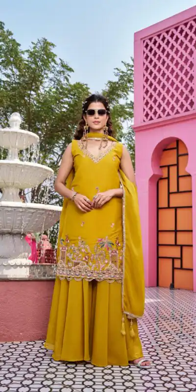 Ram 156 Mustered Star Georgette Salwar Suit with Embroidery Work. Available at ₹2649 only. Delivery 4-6 Working Days. Shop now. | Jump Suits, Salwar suit, Designer Suits, Casual Suits, Creative suits, Palazzo Suits, Party Wear Suits, Patiala Suits, Straight Suits