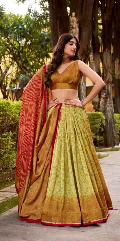 LNB 1253 Mustered in Color Vichitra Silk Designer Work Lehenga Choli . Now at just ₹2399. Delivery 4-6 Working Days. Shop now. | Lehenga, Bollywood Lehenga, Creative Lehenga, Designer Lehenga, Embroidered Lehenga, Party Wear Lehenga