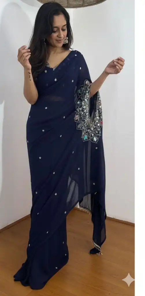 ST 1157 Navy Blue in Faux Georgette Mirror Work & Embroidery Work Saree. Festive Deal ₹1899. Delivery 4-6 Working Days. Shop now. | Sarees, Bollywood Sarees, Creative Sarees, Designer Sarees, Embroidered Sarees, Ethnic Saree, Modern Digital sarees, Party Wear Sarees