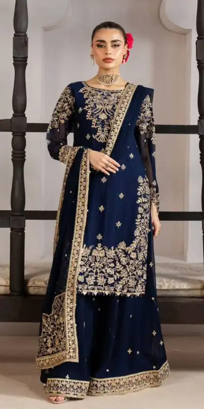 LG 2061 Navy Blue Organza Silk Salwar Suit with Embroidery Work. Exclusive Offer ₹2499. Delivery 4-6 Working Days. Shop now. | Jump Suits, Salwar suit, Designer Suits, Casual Suits, Creative suits, Palazzo Suits, Party Wear Suits, Patiala Suits, Straight Suits