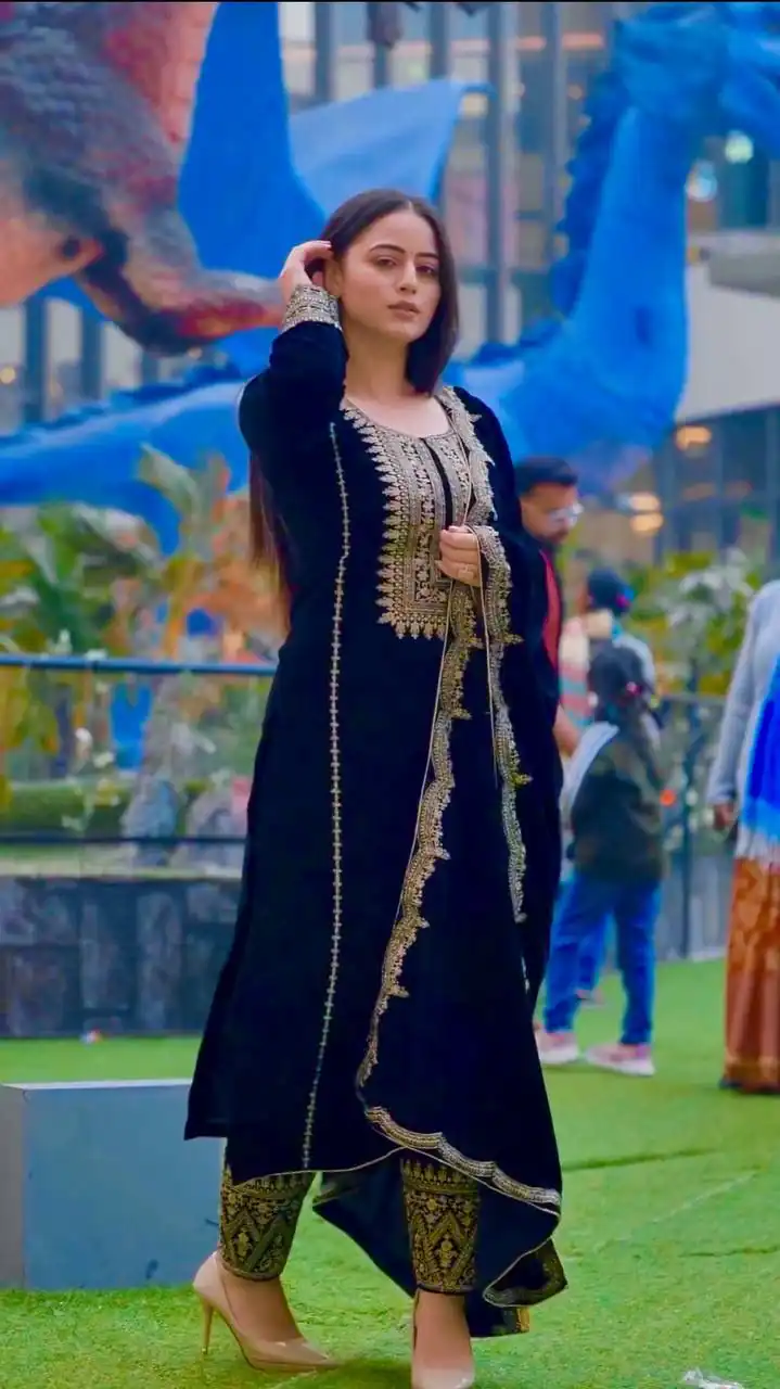 AD 089 Navy Blue Viscose Velvet Salwar Suit with Embroidery Work. Affordable Price ₹1999. Delivery 4-6 Working Days. Shop now. | Jump Suits, Salwar suit, Designer Suits, Casual Suits, Creative suits, Palazzo Suits, Party Wear Suits, Patiala Suits, Straight Suits