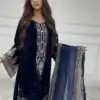 Navy Blue Viscose Velvet Sequence Lace Work Salwar Suit