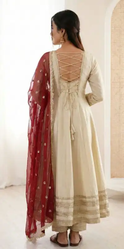 ZF 5017 Off White Cosmos Gold Gown with Embroidery Work & Lace Work. Get it for ₹2099. Delivery 4-6 Working Days. Shop now. | Gowns, Bollywood Gowns, Creative Gowns, Designer Gowns, Embroidered Gowns, Party Wear Gowns