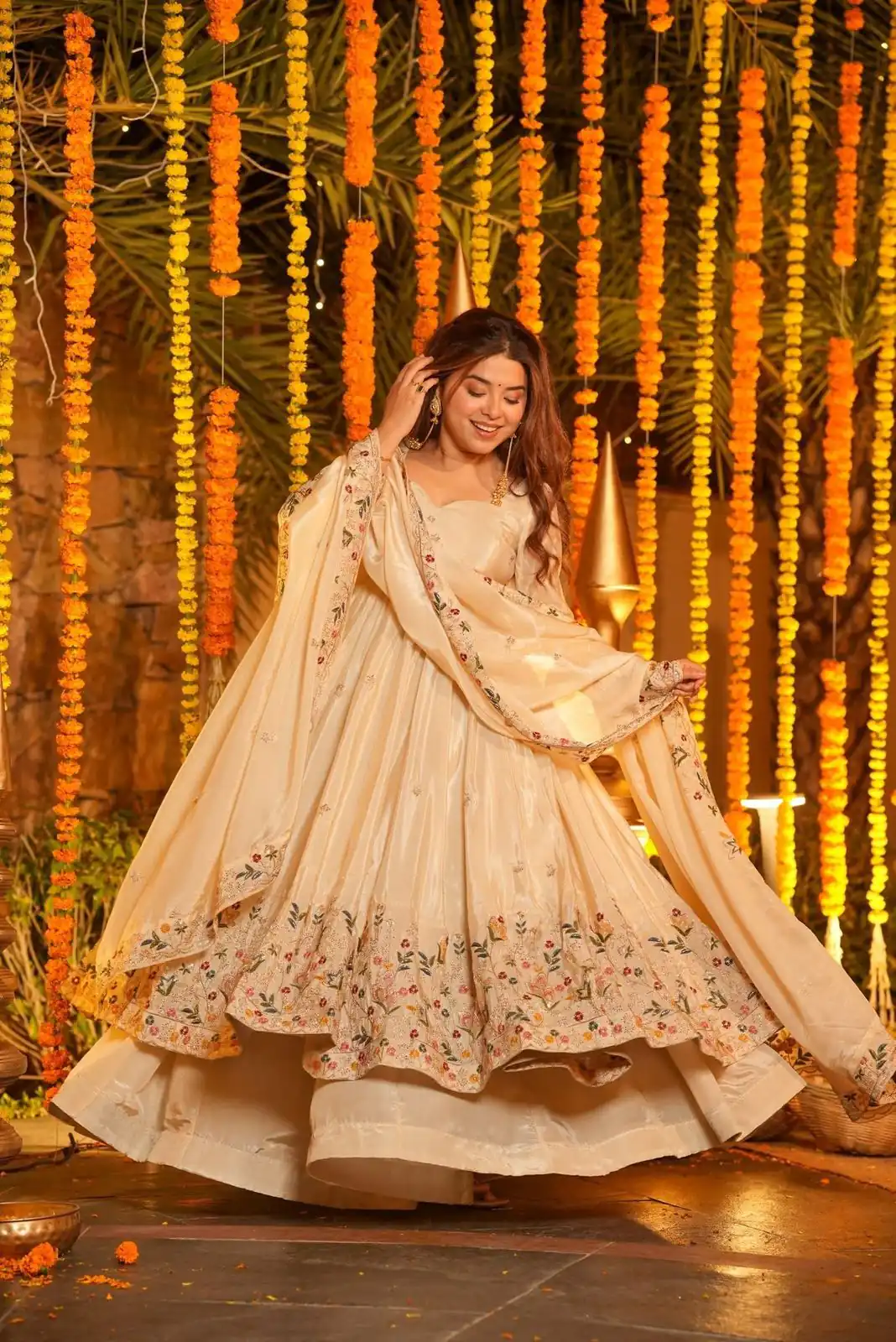 NF 1264 Off White Natural Crap Silk Anarkali Suit with Embroidery Work. Available at ₹3049 only. Delivery 4-6 Working Days. Shop now. | Anarkali Suits, Bollywood Anarkali, Creative-Anarkali, Designer Anarkali, Embroidered Anarkali, Party Wear Anarkali