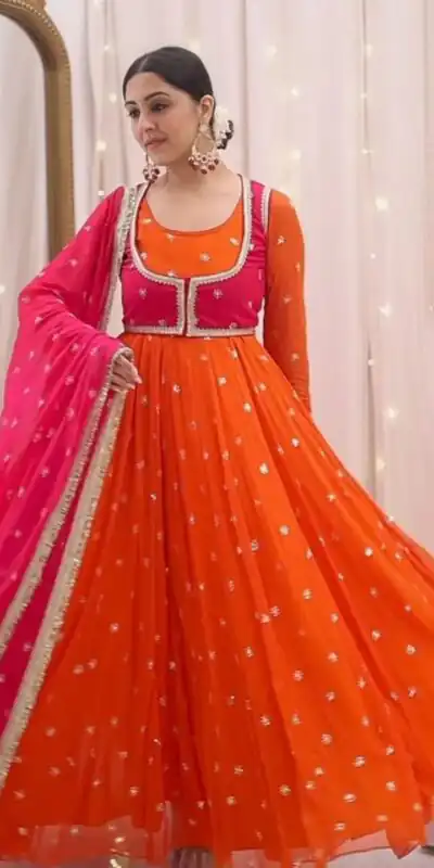 KD 1518 Orange Faux Georgette Salwar Suit Perfect for Wedding, Party, Raksha Bandhan, Housewarming, Bridal Wear – . Available at ₹2099 only. Delivery | Jump Suits, Salwar suit, Designer Suits, Casual Suits, Creative suits, Palazzo Suits, Party Wear Suits, Patiala Suits, Straight Suits