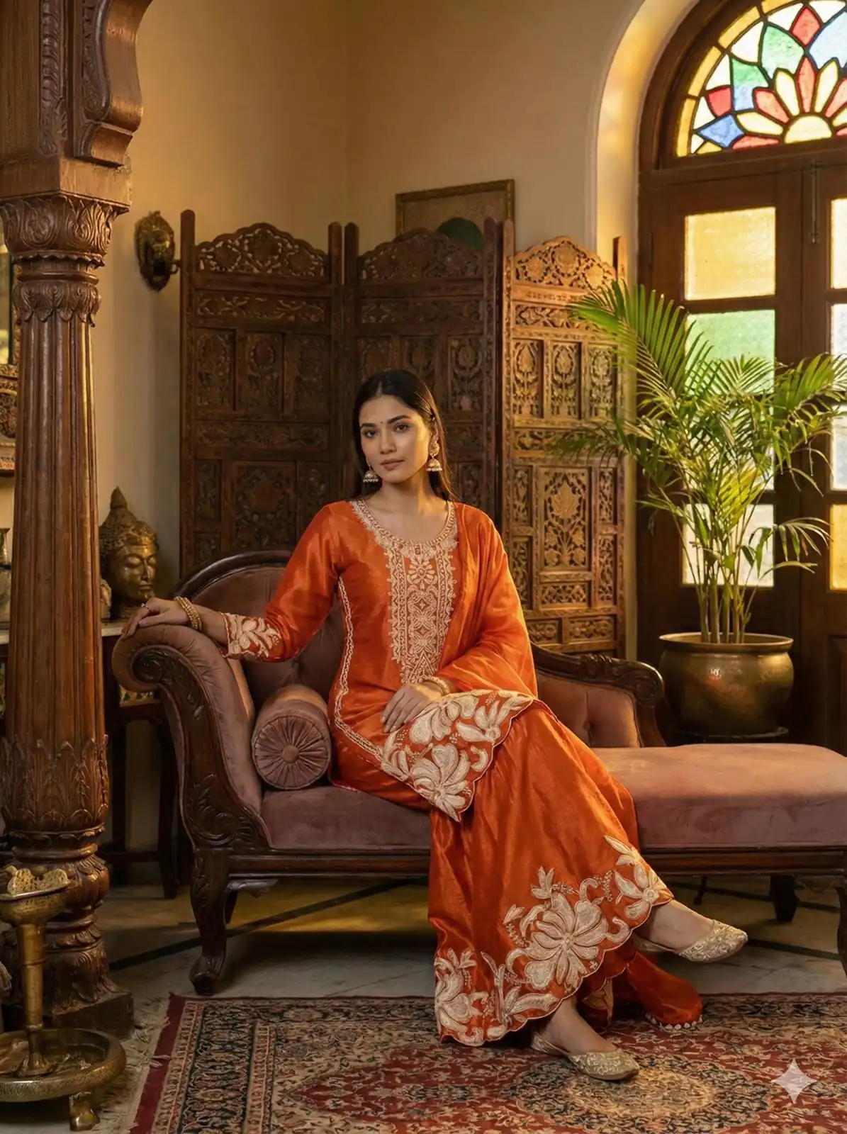 BE 442 Orange Organza Silk Salwar Suit with Embroidery Work & Cowrie Work. Grab it for ₹2049. Delivery 4-6 Working Days. Shop now. | Jump Suits, Salwar suit, Designer Suits, Casual Suits, Creative suits, Palazzo Suits, Party Wear Suits, Patiala Suits, Straight Suits