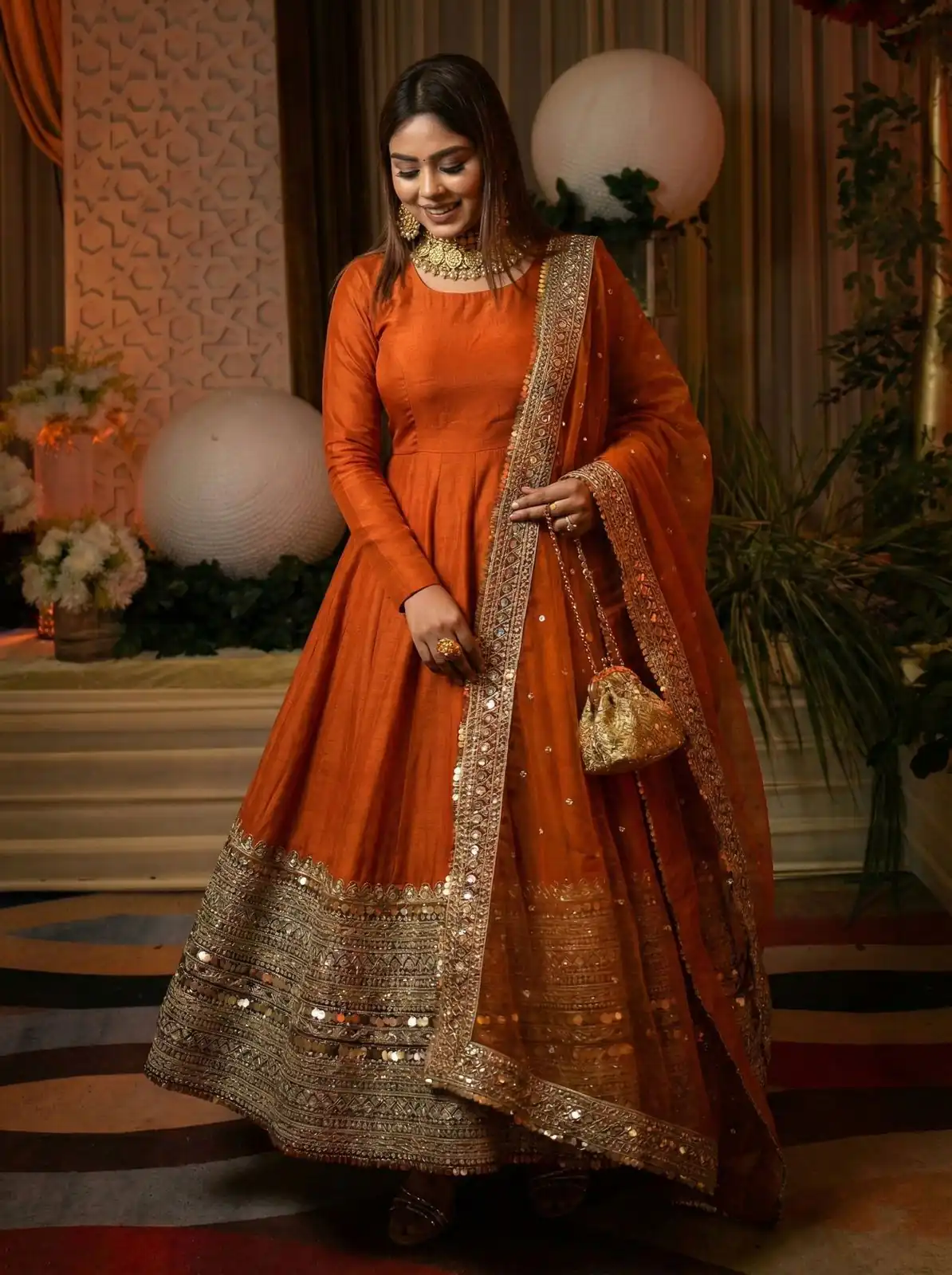 ZSR 3152 Orange Color Roman silk Gown with Embroidery Work & Lace Work. Grab it for ₹2599. Delivery 4-6 Working Days. Shop now. | Gowns, Bollywood Gowns, Creative Gowns, Designer Gowns, Embroidered Gowns, Party Wear Gowns