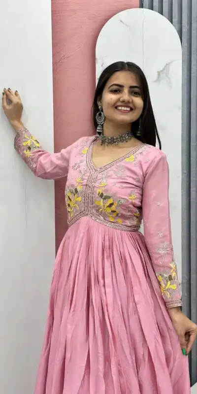 PC 542 Peach Color Chinon Gown with Thread & Embroidery Work. Available at ₹1749 only. Delivery 4-6 Working Days. Shop now. | Gowns, Bollywood Gowns, Creative Gowns, Designer Gowns, Embroidered Gowns, Party Wear Gowns