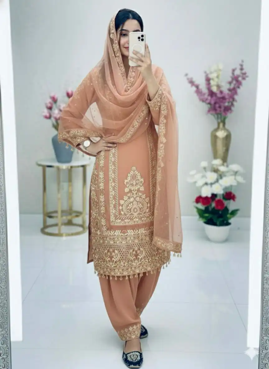 KF 1716 Peach in Color Faux Georgette Embroidery Work Salwar Suit . Exclusive Offer ₹2099. Delivery 4-6 Working Days. Shop now. | Jump Suits, Tops & Bottoms, Track Suits, Trendy Wear, Salwar suit, Designer Suits, Casual Suits, Creative suits, Palazzo Suits, Party Wear Suits, Patiala Suits, Straight Suits