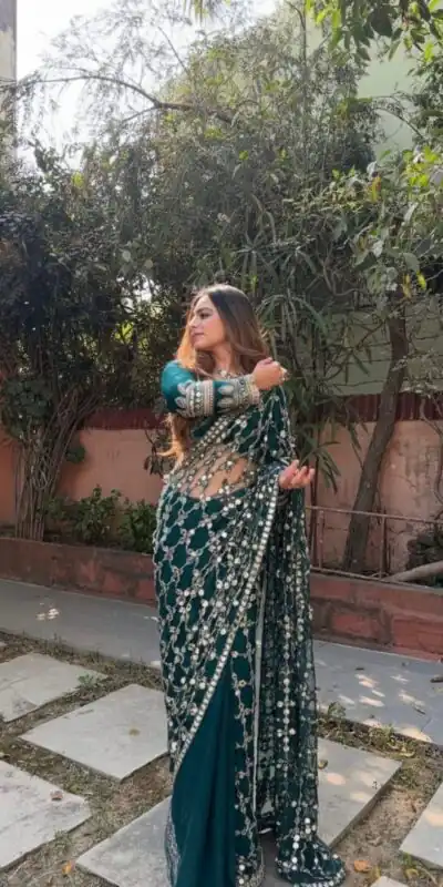 SRK 5322 Peacock Blue Fendy Silk Saree Lace Work & Mirror Work. Wedding, Party, Festive, Events, Festive Deal ₹2499. Delivery 4-6 Working Days. Shop now. | Sarees, Bollywood Sarees, Creative Sarees, Designer Sarees, Embroidered Sarees, Ethnic Saree, Modern Digital sarees, Party Wear Sarees