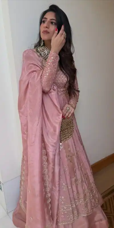 VLM 323 Pink Chinon Silk Lehenga Choli with Lace Work & Embroidery Work. Introductory Price ₹2449. Delivery 4-6 Working Days. Shop now. | Lehenga, Bollywood Lehenga, Creative Lehenga, Designer Lehenga, Embroidered Lehenga, Party Wear Lehenga