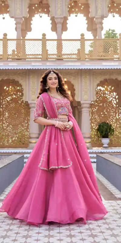 Ram 160 Pink Color Crunchy Lehenga Choli with Embroidery Work. Online Festive Deal ₹3199. Delivery 4-6 Working Days. Shop now. | Lehenga, Bollywood Lehenga, Creative Lehenga, Designer Lehenga, Embroidered Lehenga, Party Wear Lehenga