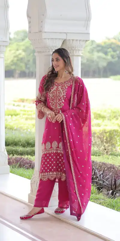 KA 1219 Pink Faux Blooming Salwar SuitPerfect for Wedding, Party, Pongal, Baisakhi, Housewarming – . Now at just ₹2149. Delivery 4-6 Working Days. | Jump Suits, Salwar suit, Designer Suits, Casual Suits, Creative suits, Palazzo Suits, Party Wear Suits, Patiala Suits, Straight Suits
