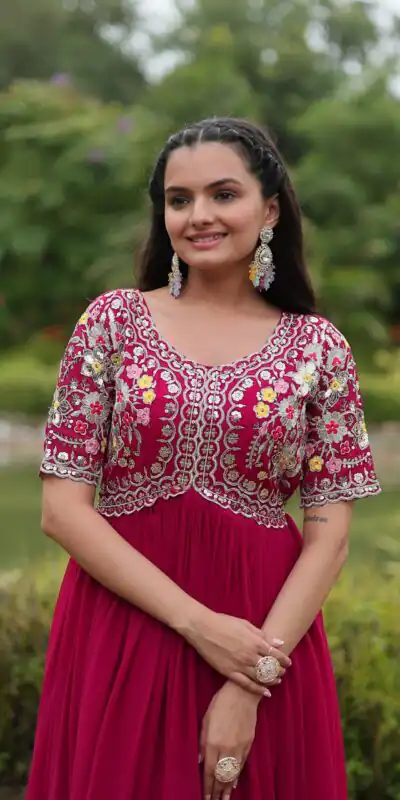 KA 1110 Pink Faux Blooming Gown Perfect for Wedding, Party, Holi, Lohri, Baby Shower – . Introductory Price ₹1649. Delivery 4-6 Working Days. Shop no | Gowns, Bollywood Gowns, Creative Gowns, Designer Gowns, Embroidered Gowns, Party Wear Gowns