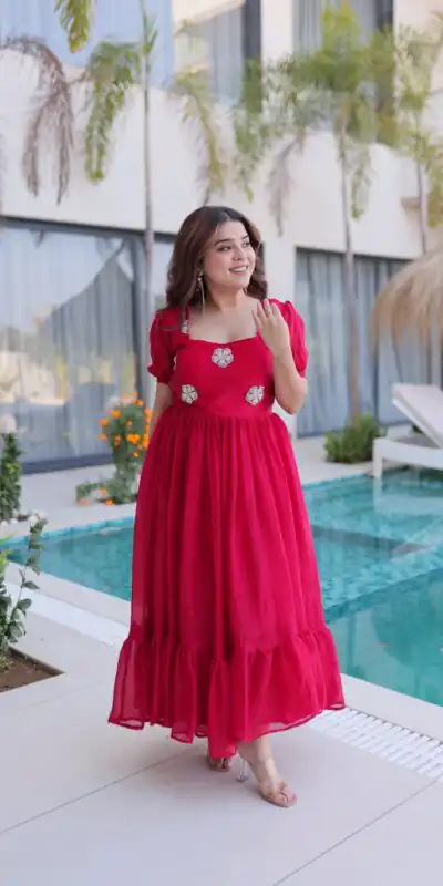 KA 1224 Pink Color Fendi Silk Gown with Embroidery Work & Bead Work. Get it for ₹1769. Delivery 4-6 Working Days. Shop now. | Gowns, Bollywood Gowns, Creative Gowns, Designer Gowns, Embroidered Gowns, Party Wear Gowns