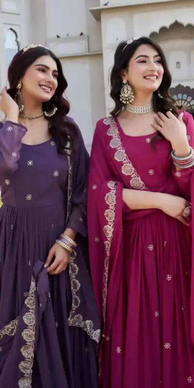 Ram 0153 Pink in Fox Georgette. Embroidery Work Gown Wedding, Party, Festive, Events Get it for ₹2049. Delivery 4-6 Working Days. Shop now. | Gowns, Bollywood Gowns, Creative Gowns, Designer Gowns, Embroidered Gowns, Party Wear Gowns