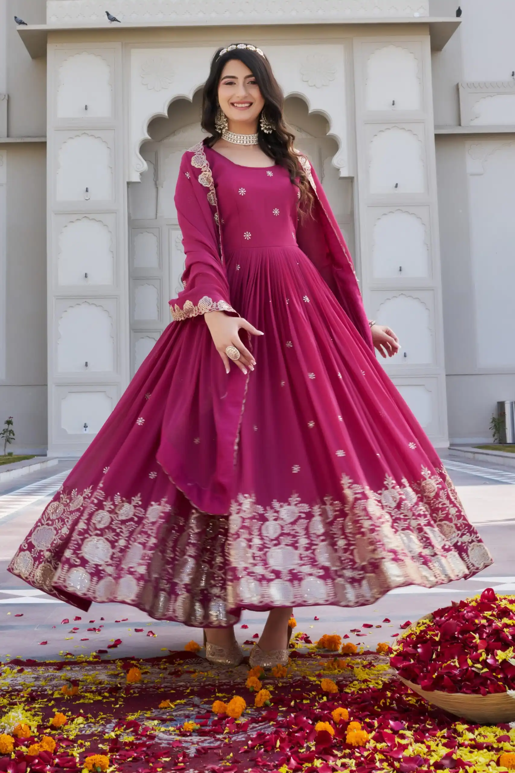 Ram 0153 Pink in Fox Georgette. Embroidery Work Gown Wedding, Party, Festive, Events Get it for ₹2049. Delivery 4-6 Working Days. Shop now. | Gowns, Bollywood Gowns, Creative Gowns, Designer Gowns, Embroidered Gowns, Party Wear Gowns