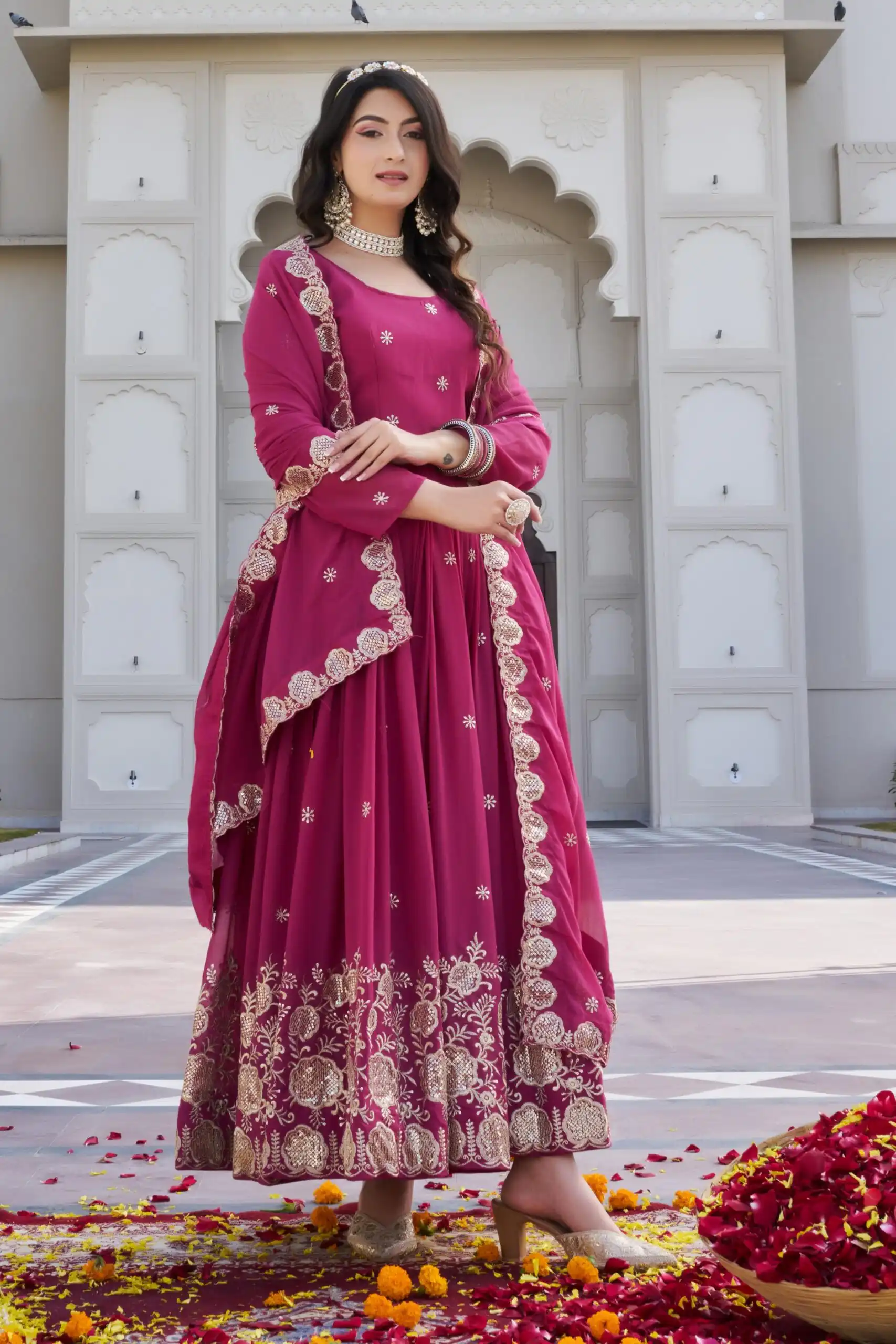 Ram 0153 Pink in Fox Georgette. Embroidery Work Gown Wedding, Party, Festive, Events Get it for ₹2049. Delivery 4-6 Working Days. Shop now. | Gowns, Bollywood Gowns, Creative Gowns, Designer Gowns, Embroidered Gowns, Party Wear Gowns