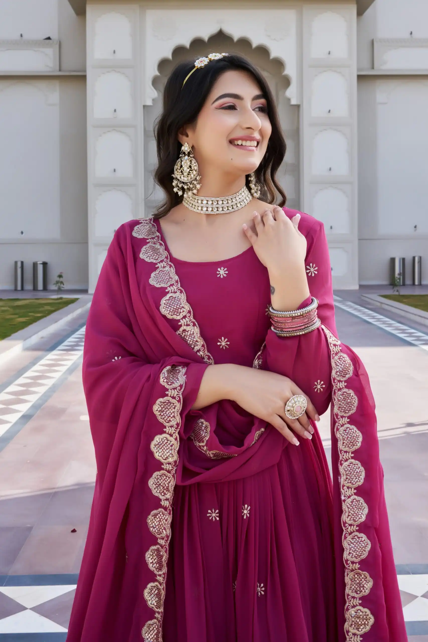 Ram 0153 Pink in Fox Georgette. Embroidery Work Gown Wedding, Party, Festive, Events Get it for ₹2049. Delivery 4-6 Working Days. Shop now. | Gowns, Bollywood Gowns, Creative Gowns, Designer Gowns, Embroidered Gowns, Party Wear Gowns