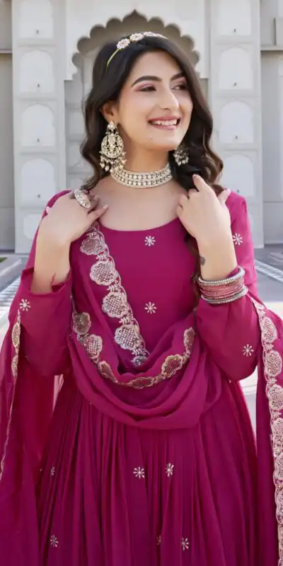 Ram 0153 Pink in Fox Georgette. Embroidery Work Gown Wedding, Party, Festive, Events Get it for ₹2049. Delivery 4-6 Working Days. Shop now. | Gowns, Bollywood Gowns, Creative Gowns, Designer Gowns, Embroidered Gowns, Party Wear Gowns