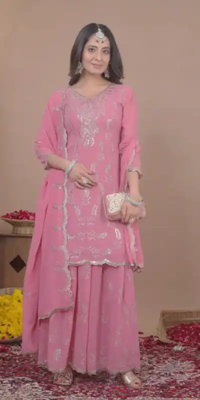 FE 125 Pink Color Georgette Salwar Suit with Embroidery Work. Introductory Price ₹1999. Delivery 4-6 Working Days. Shop now. | Jump Suits, Salwar suit, Designer Suits, Casual Suits, Creative suits, Palazzo Suits, Party Wear Suits, Patiala Suits, Straight Suits