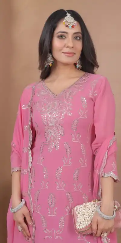FE 125 Pink Color Georgette Salwar Suit with Embroidery Work. Introductory Price ₹1999. Delivery 4-6 Working Days. Shop now. | Jump Suits, Salwar suit, Designer Suits, Casual Suits, Creative suits, Palazzo Suits, Party Wear Suits, Patiala Suits, Straight Suits