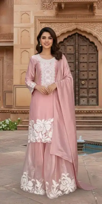 BE 442 Pink Organza Silk Salwar Suit with Embroidery Work & Cowrie Work. Grab it for ₹2049. Delivery 4-6 Working Days. Shop now. | Jump Suits, Salwar suit, Designer Suits, Casual Suits, Creative suits, Palazzo Suits, Party Wear Suits, Patiala Suits, Straight Suits