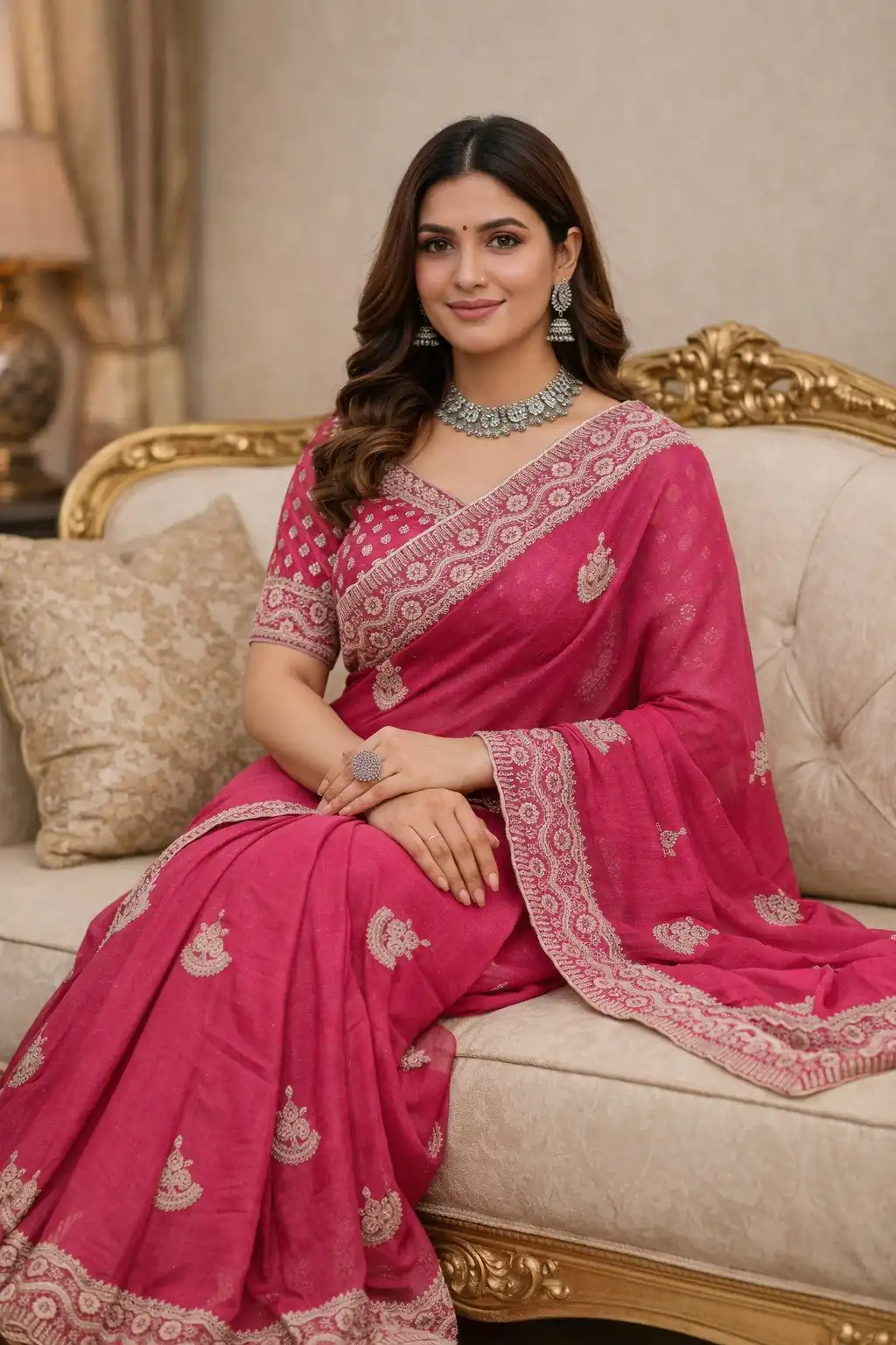 JR 654 Pink Color Soft Gold Crush Saree with Embroidery Work. Affordable Price ₹2049. Delivery 4-6 Working Days. Shop now. | Sarees, Bollywood Sarees, Creative Sarees, Designer Sarees, Embroidered Sarees, Ethnic Saree, Modern Digital sarees, Party Wear Sarees