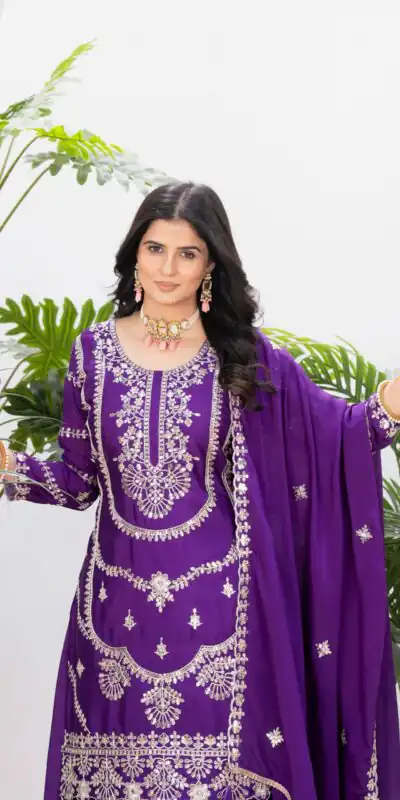 ND 5033 Purple Chinon Silk Salwar Suit with Embroidery Work & Lace Work. Affordable Price ₹2149. Delivery 4-6 Working Days. Shop now. | Jump Suits, Straight Suits, Salwar suit, Designer Suits, Casual Suits, Creative suits, Palazzo Suits, Party Wear Suits, Patiala Suits