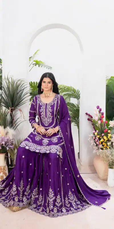ND 5033 Purple Chinon Silk Salwar Suit with Embroidery Work & Lace Work. Affordable Price ₹2149. Delivery 4-6 Working Days. Shop now. | Jump Suits, Straight Suits, Salwar suit, Designer Suits, Casual Suits, Creative suits, Palazzo Suits, Party Wear Suits, Patiala Suits