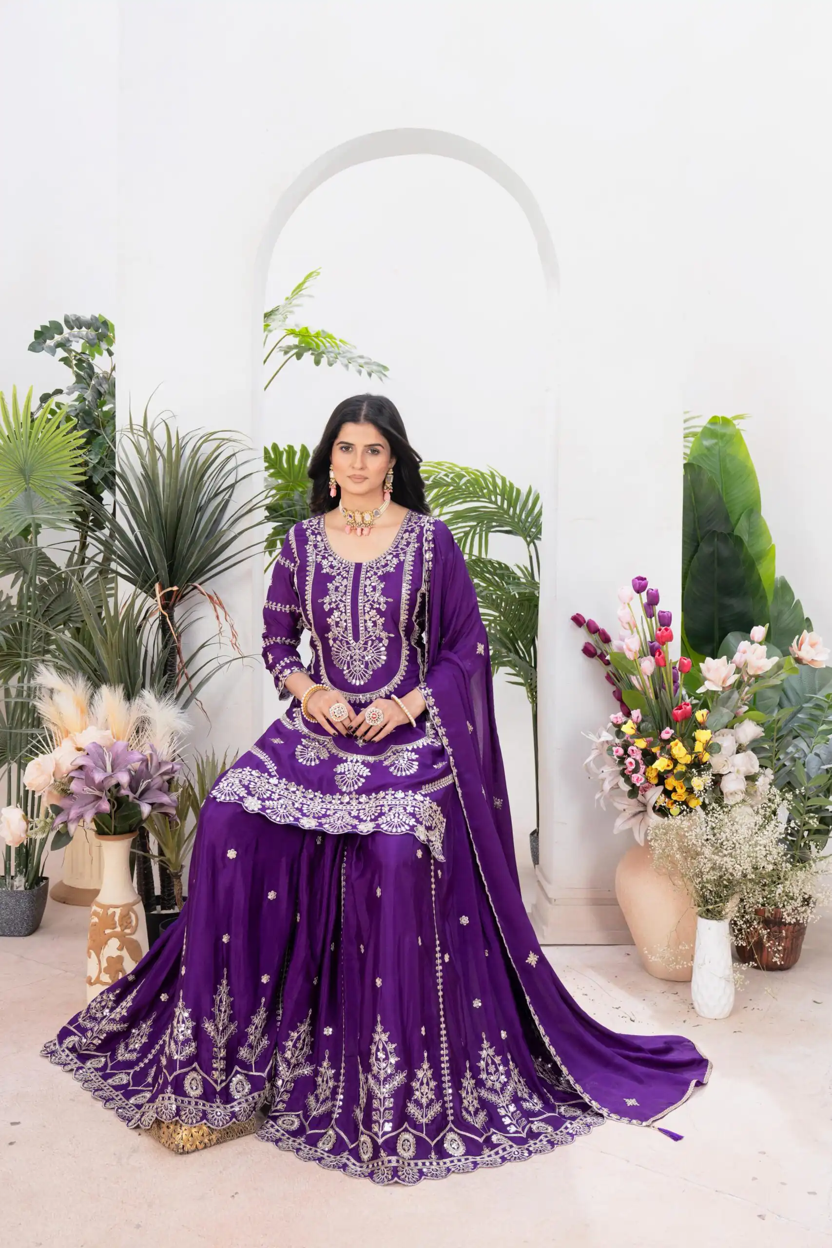 ND 5033 Purple Chinon Silk Salwar Suit with Embroidery Work & Lace Work. Affordable Price ₹2149. Delivery 4-6 Working Days. Shop now. | Jump Suits, Straight Suits, Salwar suit, Designer Suits, Casual Suits, Creative suits, Palazzo Suits, Party Wear Suits, Patiala Suits