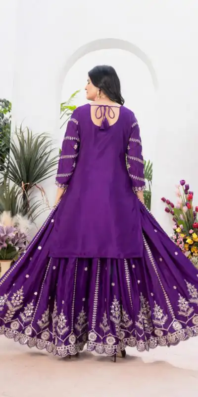 ND 5033 Purple Chinon Silk Salwar Suit with Embroidery Work & Lace Work. Affordable Price ₹2149. Delivery 4-6 Working Days. Shop now. | Jump Suits, Straight Suits, Salwar suit, Designer Suits, Casual Suits, Creative suits, Palazzo Suits, Party Wear Suits, Patiala Suits