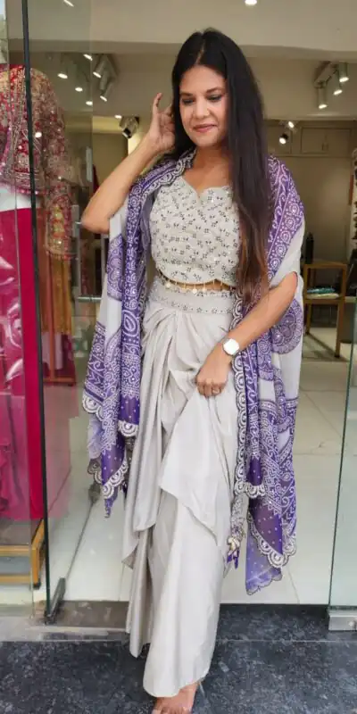 BB 53 Purple Crap Silk Dhoti Suit. Perfect for Wedding, Party, Anniversary, Holi, Temple Visit – Available at ₹2599 only. Delivery 4-6 Working Days. | Jump Suits, Salwar suit, Designer Suits, Casual Suits, Creative suits, Palazzo Suits, Party Wear Suits, Patiala Suits, Straight Suits