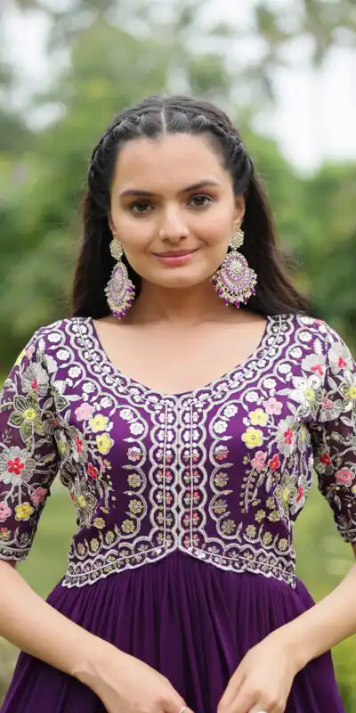 KA 1110 Purple Faux Blooming Gown Perfect for Wedding, Party, Holi, Lohri, Baby Shower – . Introductory Price ₹1649. Delivery 4-6 Working Days. Shop no | Gowns, Bollywood Gowns, Creative Gowns, Designer Gowns, Embroidered Gowns, Party Wear Gowns