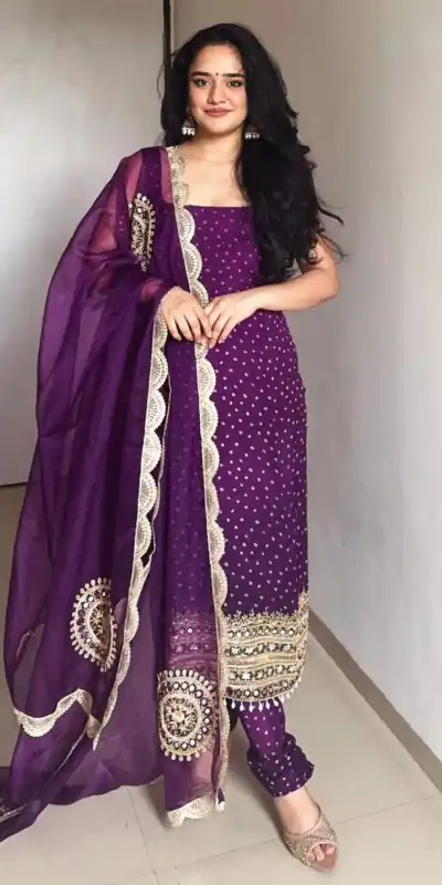 ST 1142 Purple Faux Georgette Salwar Suit with Mirror Work & Embroidery Work. Introductory Price ₹2449. Delivery 4-6 Working Days. Shop now. | Jump Suits, Salwar suit, Designer Suits, Casual Suits, Creative suits, Palazzo Suits, Party Wear Suits, Patiala Suits, Straight Suits