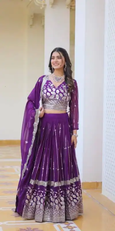 Ram 068 Purple Fox Georgette Lehenga Choli Perfect for Wedding, Party, Ethnic Day, Pongal, Durga Puja – . Affordable Price ₹2649. Delivery 4-6 Working Days. | Lehenga, Bollywood Lehenga, Creative Lehenga, Designer Lehenga, Embroidered Lehenga, Party Wear Lehenga
