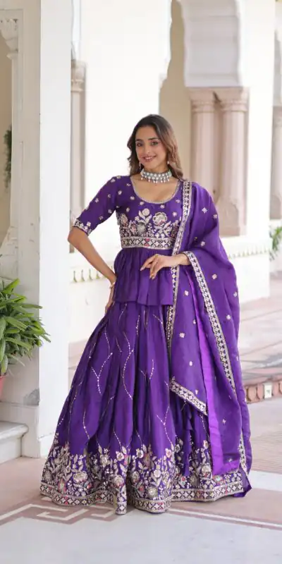 KA 5059 Purple in Gold Crush. Embroidery Work & Zari Work Lehenga Choli Available at ₹2999 only. Delivery 4-6 Working Days. Shop now. | Lehenga, Bollywood Lehenga, Creative Lehenga, Designer Lehenga, Embroidered Lehenga, Party Wear Lehenga