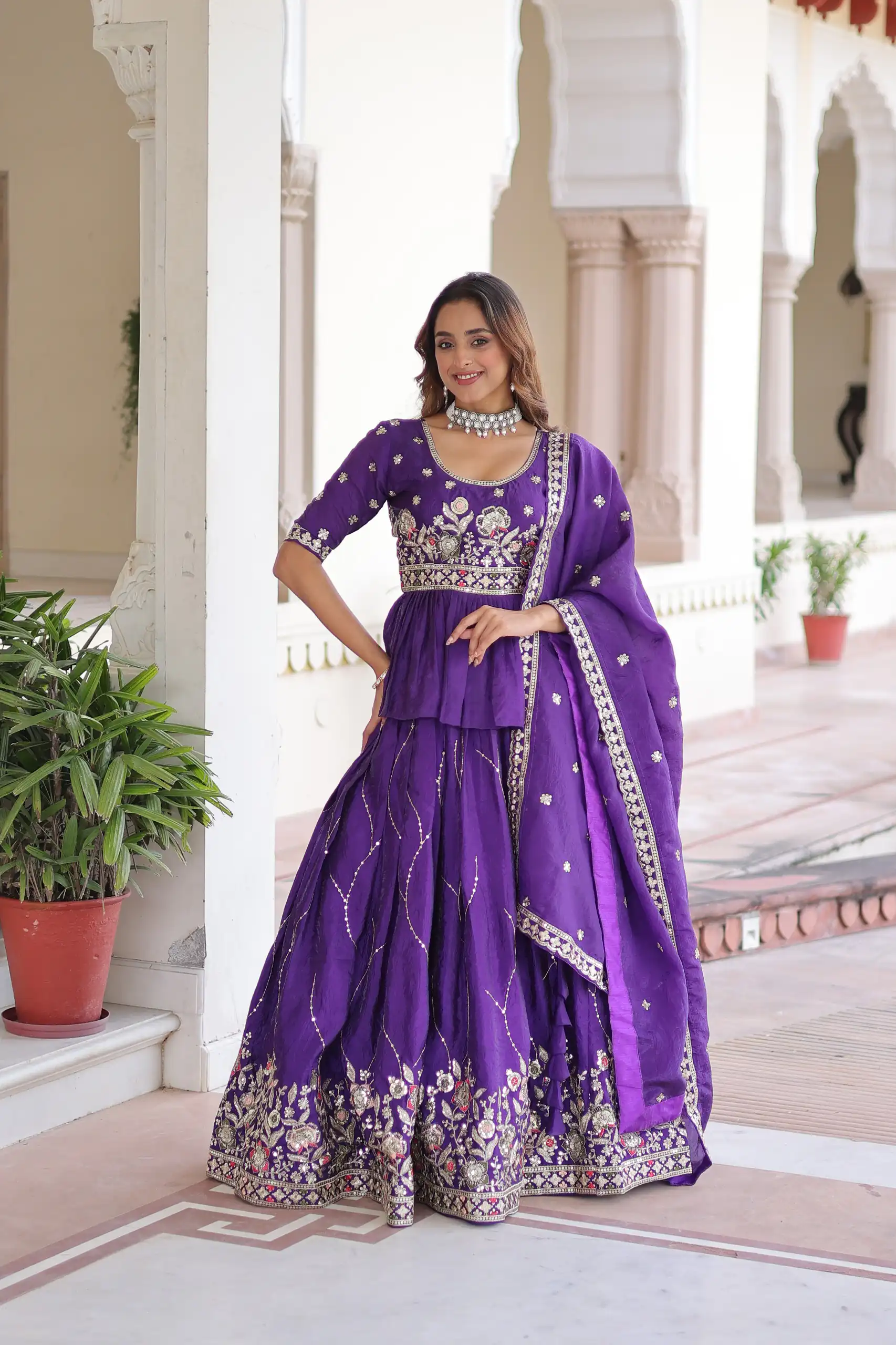 KA 5059 Purple in Gold Crush. Embroidery Work & Zari Work Lehenga Choli Available at ₹2999 only. Delivery 4-6 Working Days. Shop now. | Lehenga, Bollywood Lehenga, Creative Lehenga, Designer Lehenga, Embroidered Lehenga, Party Wear Lehenga