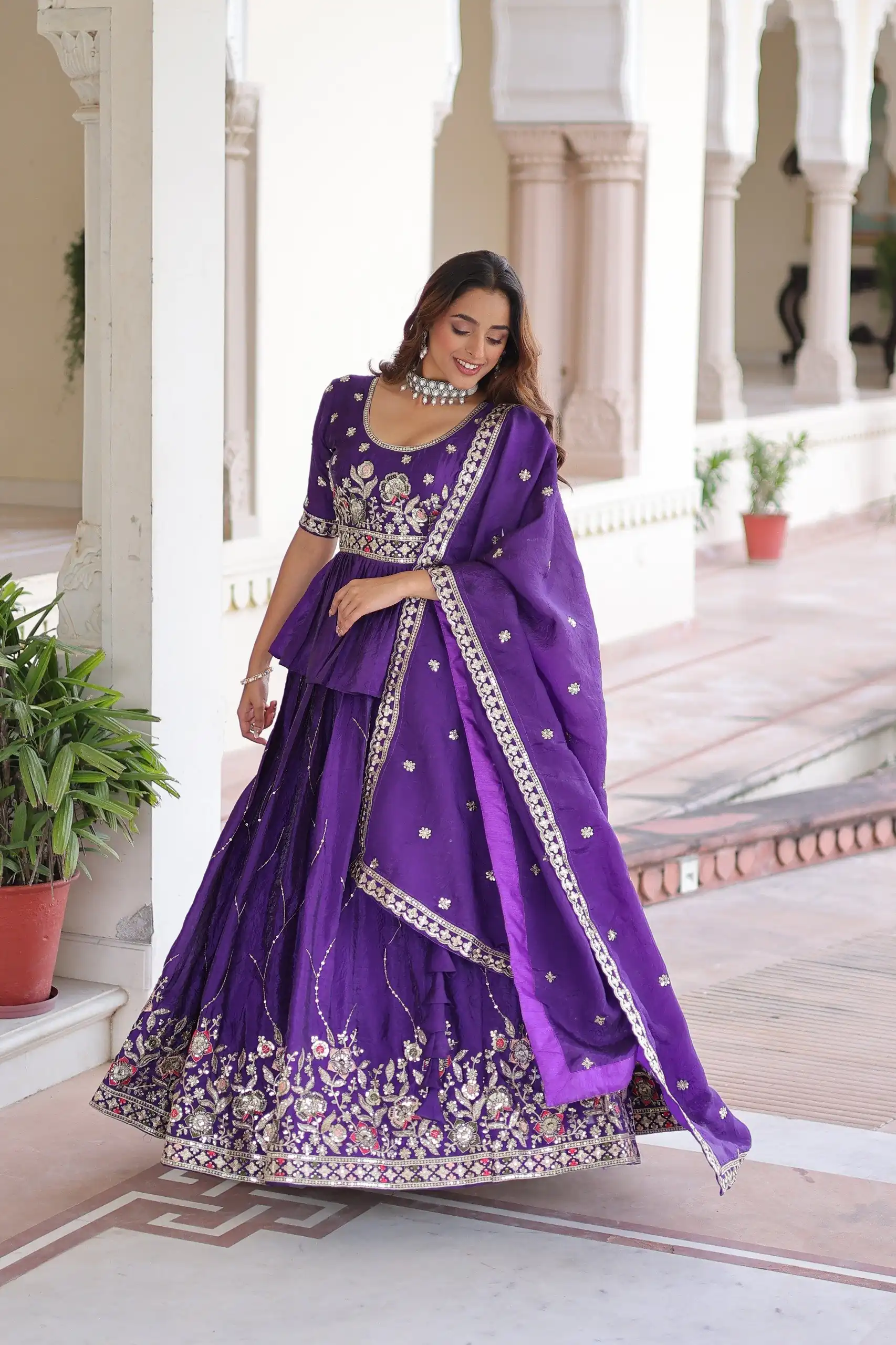 KA 5059 Purple in Gold Crush. Embroidery Work & Zari Work Lehenga Choli Available at ₹2999 only. Delivery 4-6 Working Days. Shop now. | Lehenga, Bollywood Lehenga, Creative Lehenga, Designer Lehenga, Embroidered Lehenga, Party Wear Lehenga
