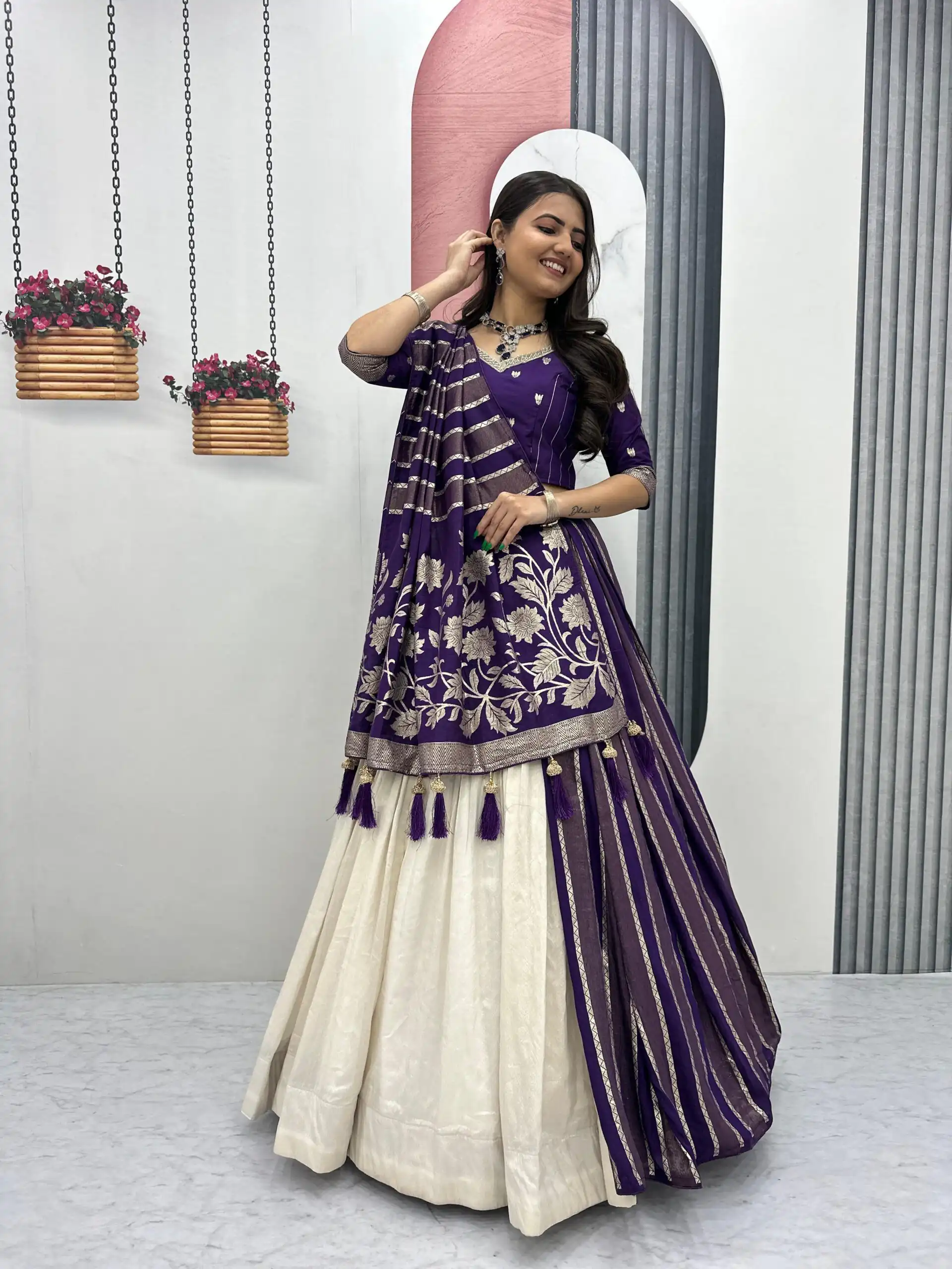 PC 560 Purple in Jacquard Silk Designer Work Lehenga Choli . Introductory Price ₹3249. Delivery 4-6 Working Days. Shop now. | Lehenga, Bollywood Lehenga, Creative Lehenga, Designer Lehenga, Embroidered Lehenga, Party Wear Lehenga
