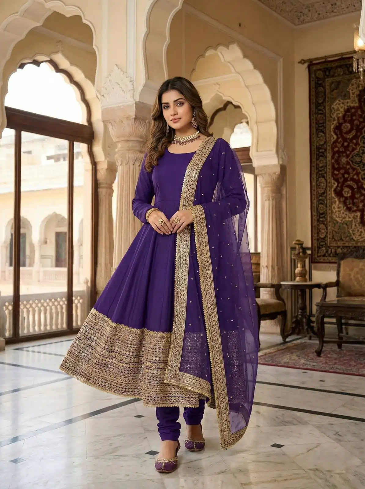 ZSR 3152 Purple Color Roman silk Gown with Embroidery Work & Lace Work. Grab it for ₹2599. Delivery 4-6 Working Days. Shop now. | Gowns, Bollywood Gowns, Creative Gowns, Designer Gowns, Embroidered Gowns, Party Wear Gowns