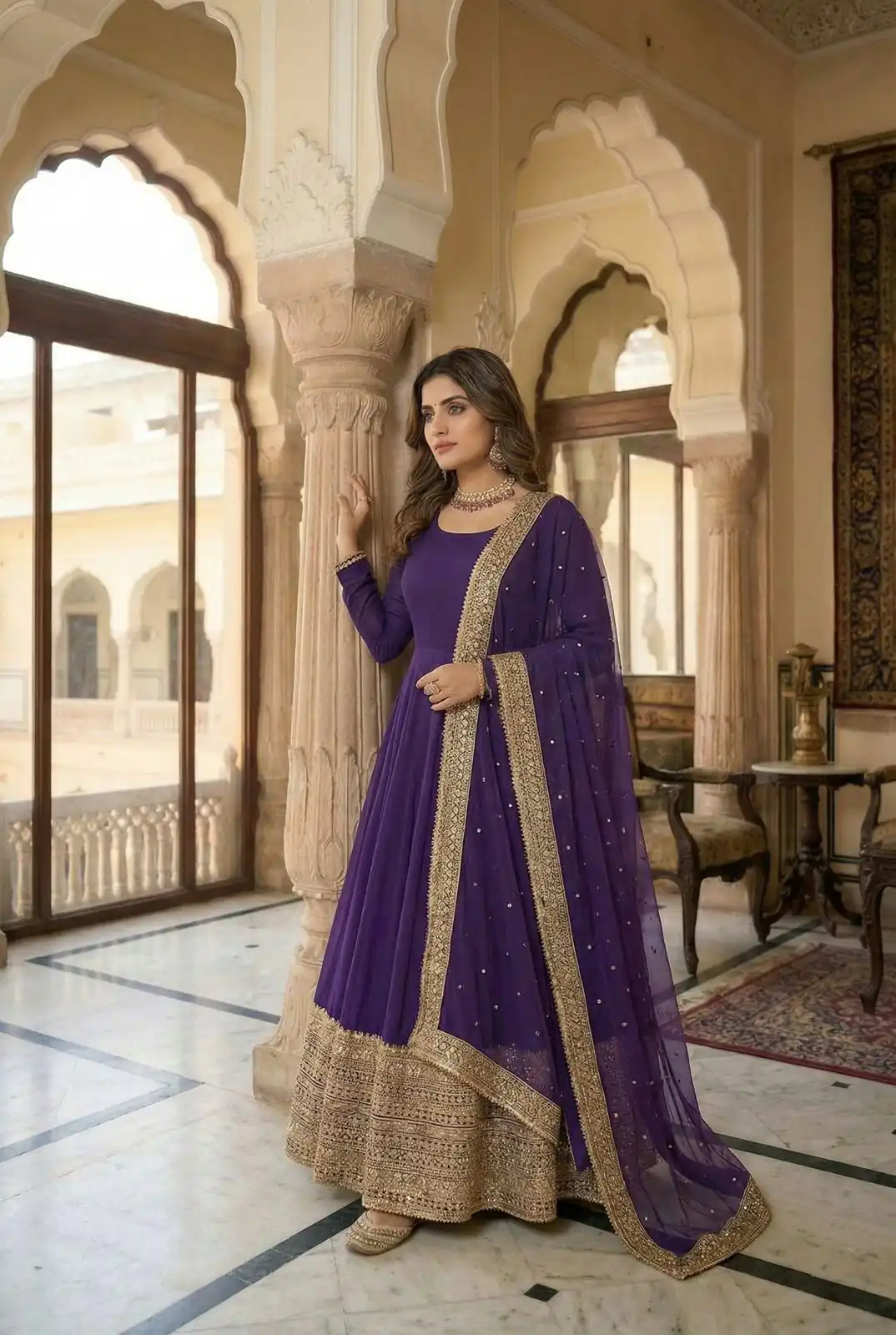 ZSR 3152 Purple Color Roman silk Gown with Embroidery Work & Lace Work. Grab it for ₹2599. Delivery 4-6 Working Days. Shop now. | Gowns, Bollywood Gowns, Creative Gowns, Designer Gowns, Embroidered Gowns, Party Wear Gowns