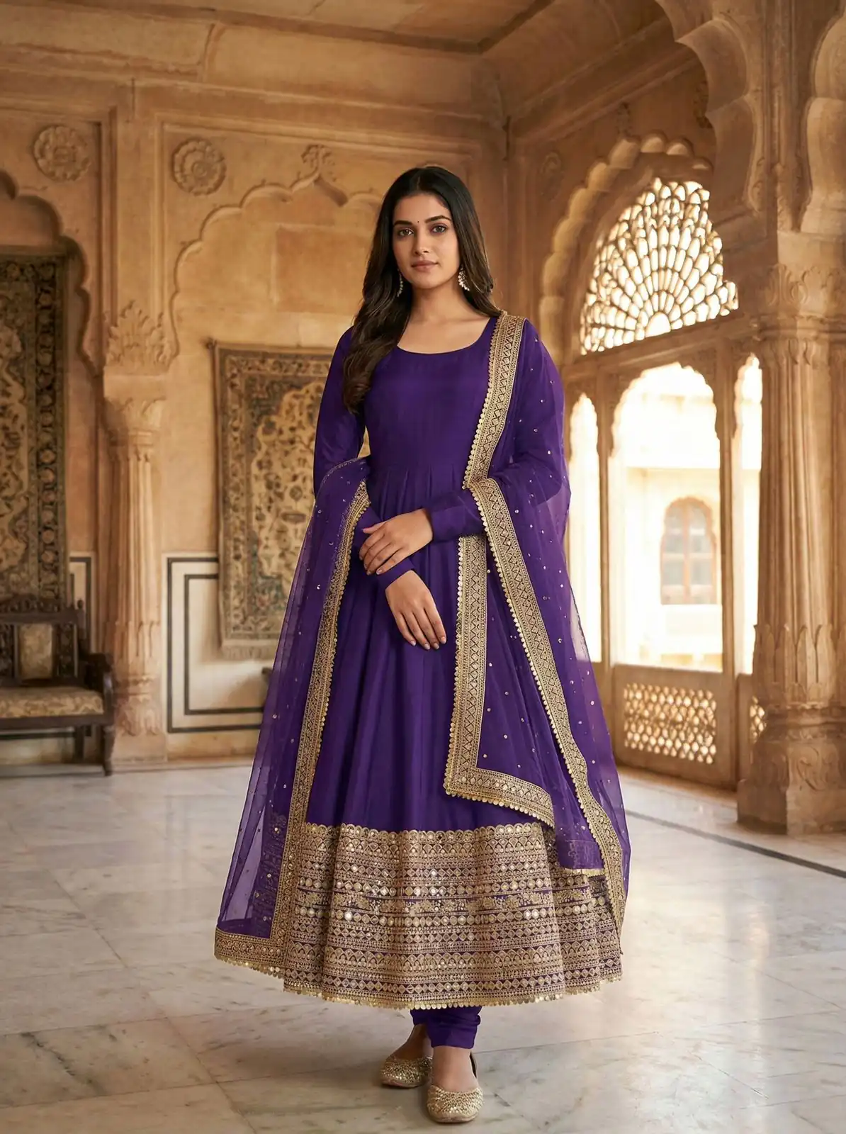 ZSR 3152 Purple Color Roman silk Gown with Embroidery Work & Lace Work. Grab it for ₹2599. Delivery 4-6 Working Days. Shop now. | Gowns, Bollywood Gowns, Creative Gowns, Designer Gowns, Embroidered Gowns, Party Wear Gowns