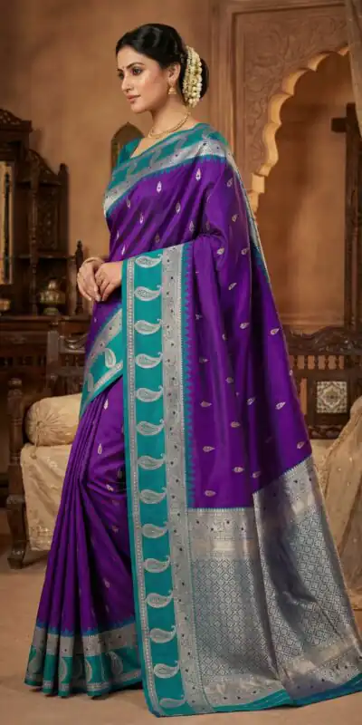 MB 187 Purple in Soft Banarasi Zari Work & Lace Work Saree . Available at ₹2049 only. Delivery 4-6 Working Days. Shop now. | Sarees, Bollywood Sarees, Creative Sarees, Designer Sarees, Embroidered Sarees, Ethnic Saree, Modern Digital sarees, Party Wear Sarees