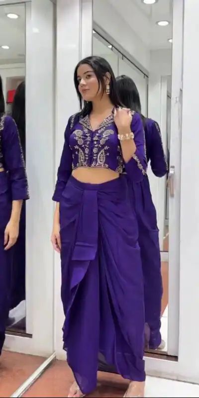 BB 44 Purple Soft Chinon Silk Perfect for Wedding, Party, Durga Puja, Diwali, Holi –Dhoti Suit. Introductory Price ₹2099. Delivery 4-6 Working Days | Jump Suits, Salwar suit, Designer Suits, Casual Suits, Creative suits, Palazzo Suits, Party Wear Suits, Patiala Suits, Straight Suits
